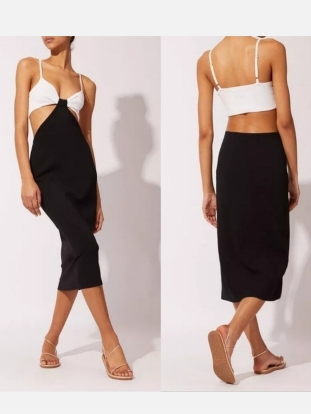 Solid & Striped The Melinda Black White Cut Out Midi Dtrss